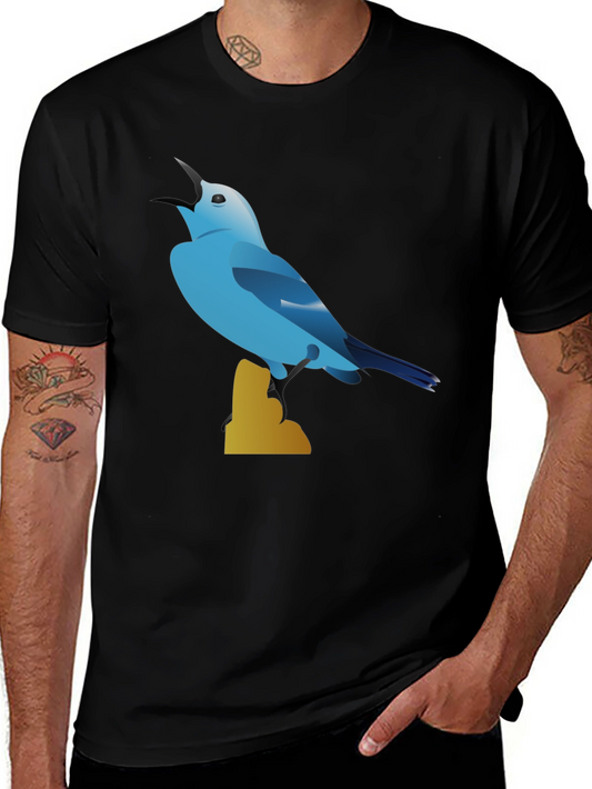 Blue Bird Graphic Tee - Black Cotton Blend