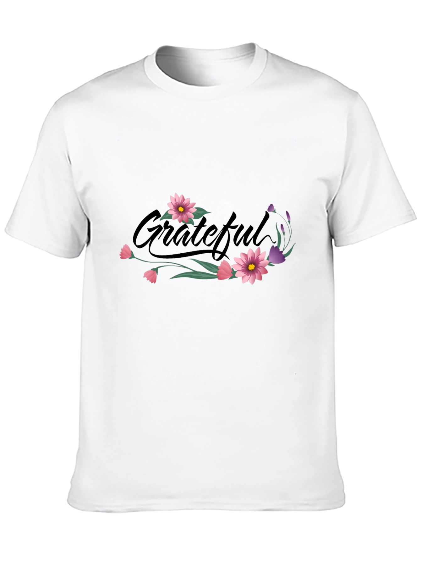 Grateful Floral Print Black T-Shirt