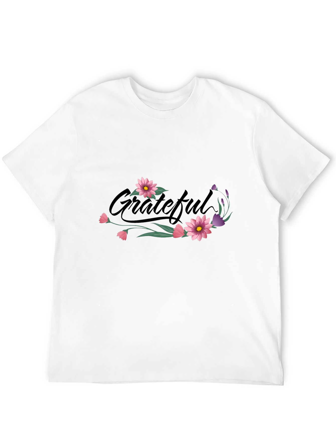 Grateful Floral Print Black T-Shirt