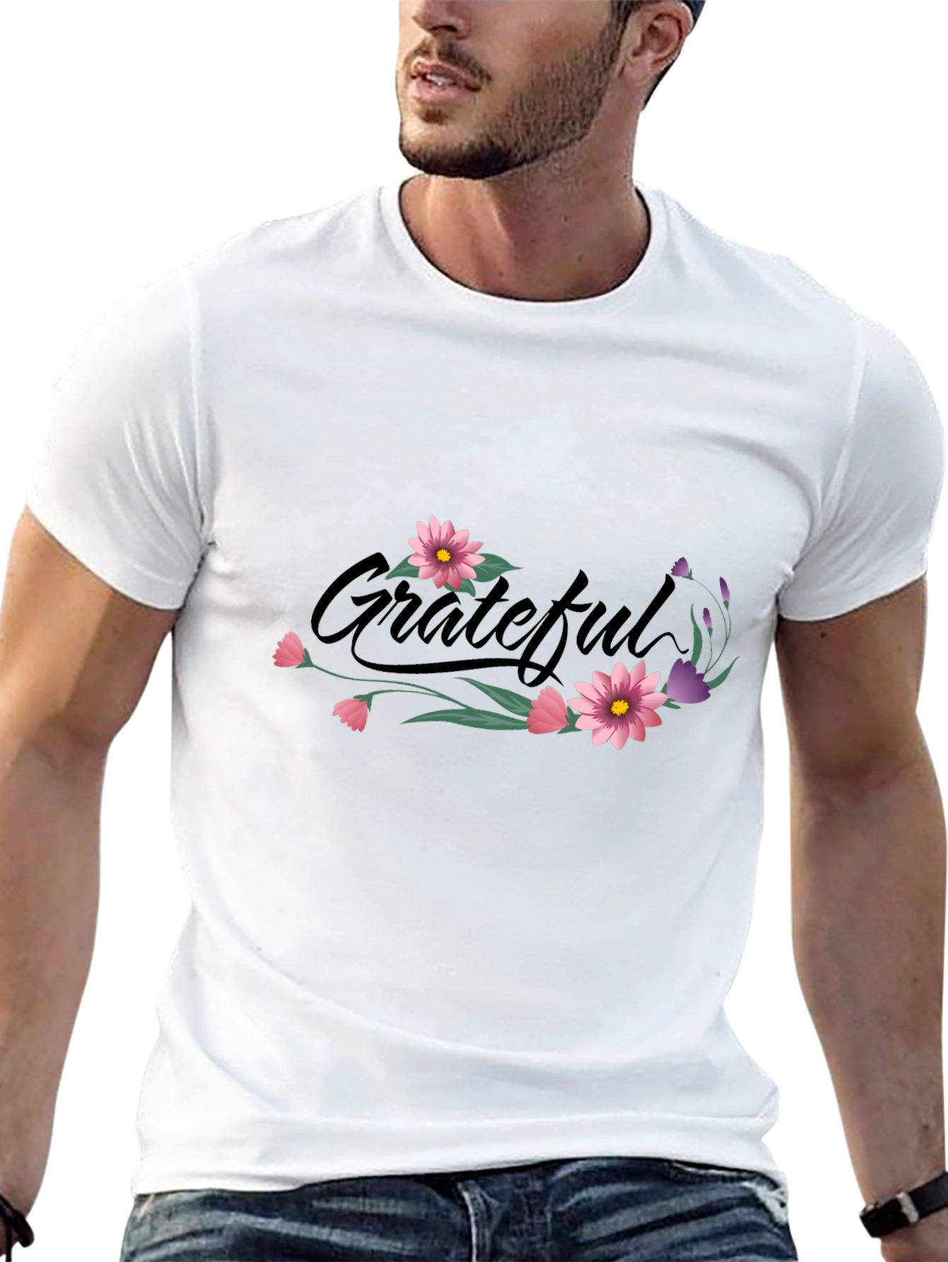 Grateful Floral Print Black T-Shirt
