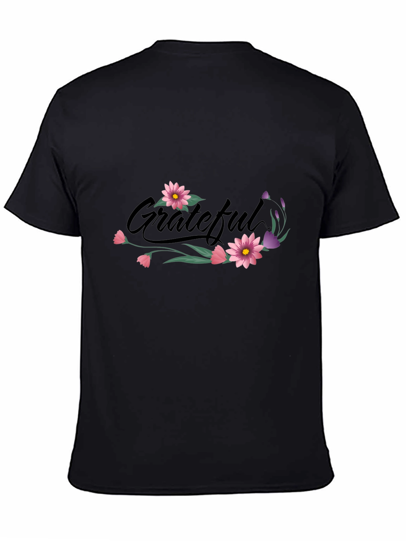 Grateful Floral Print Black T-Shirt
