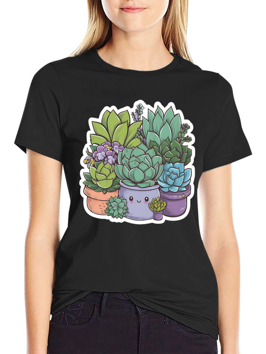 Cute Succulent Plant Graphic Tee - Black Unisex T-Shirt