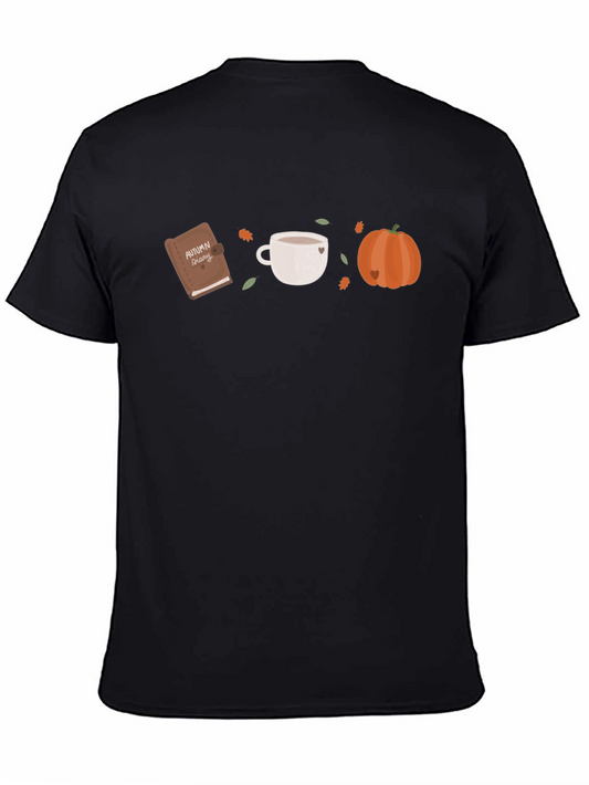 Autumn Theme Graphic Tee - Book Coffee Pumpkin