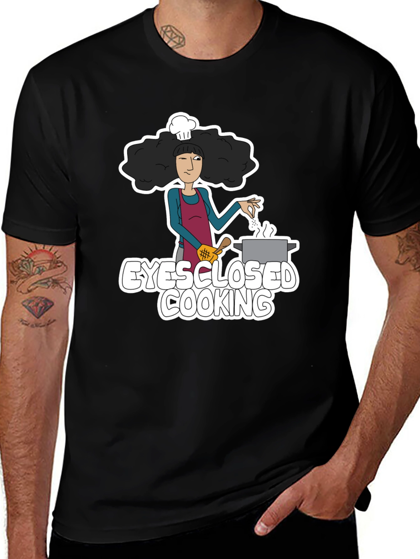 Eyes Closed Cooking Graphic T-Shirt