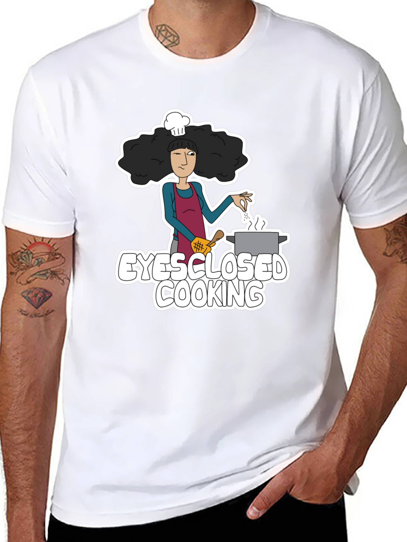 Eyes Closed Cooking Graphic T-Shirt