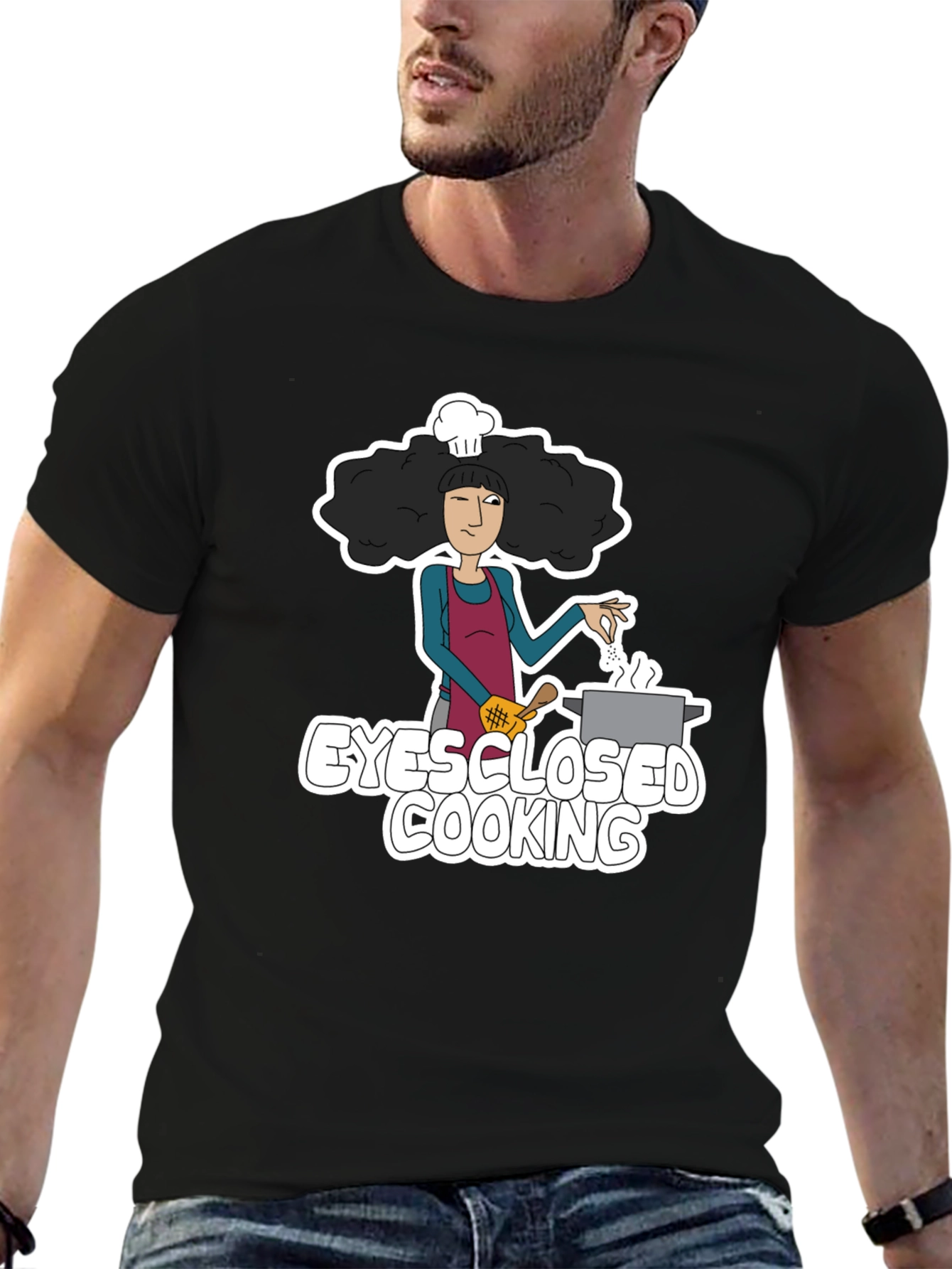 Eyes Closed Cooking Graphic T-Shirt