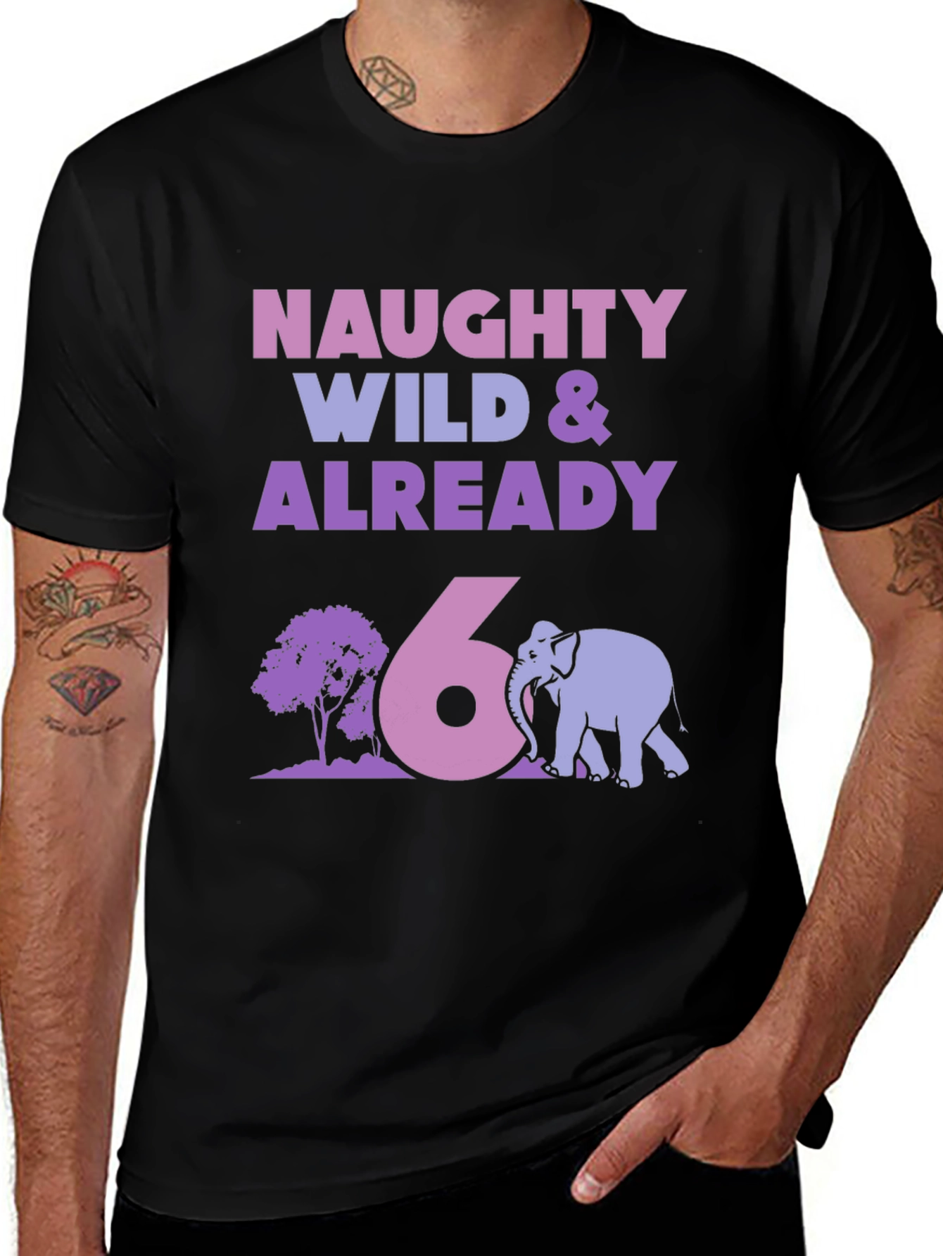 Naughty Wild 6th Birthday Elephant T-Shirt