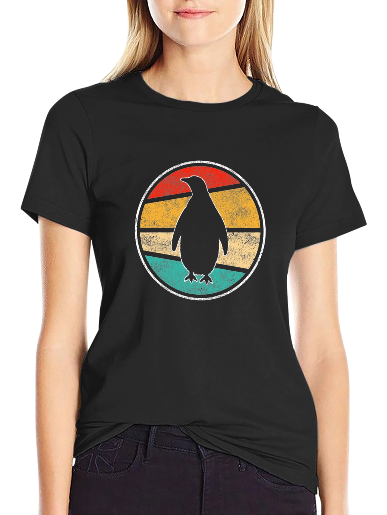 Retro Penguin T-Shirt - Casual Black Tee