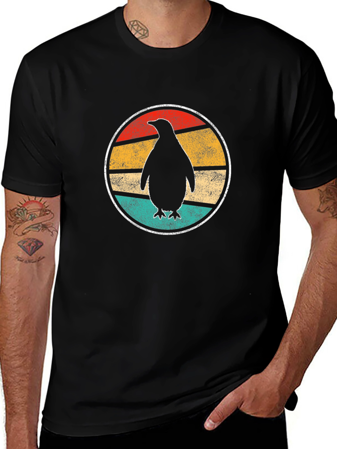 Retro Penguin T-Shirt - Casual Black Tee