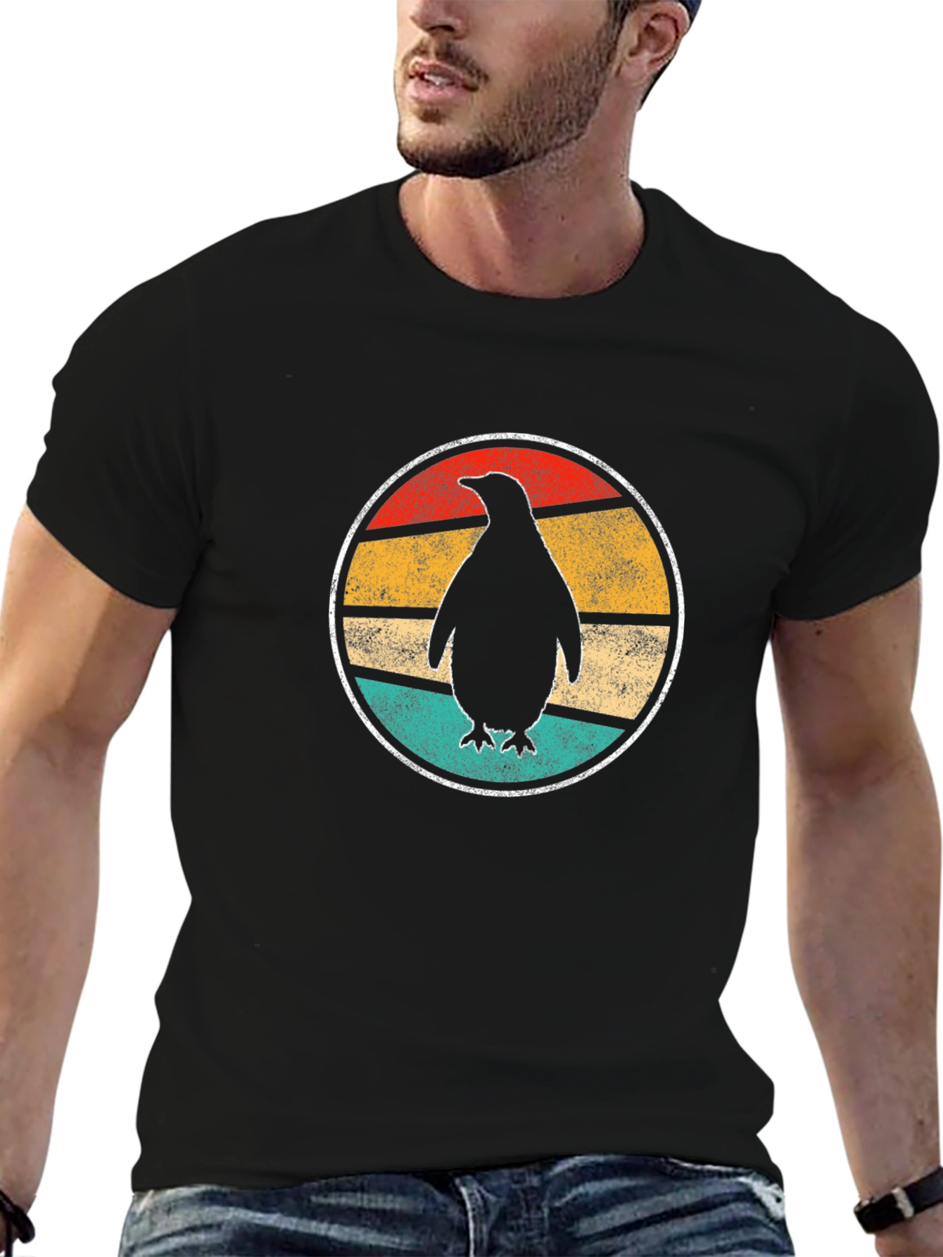 Retro Penguin T-Shirt - Casual Black Tee