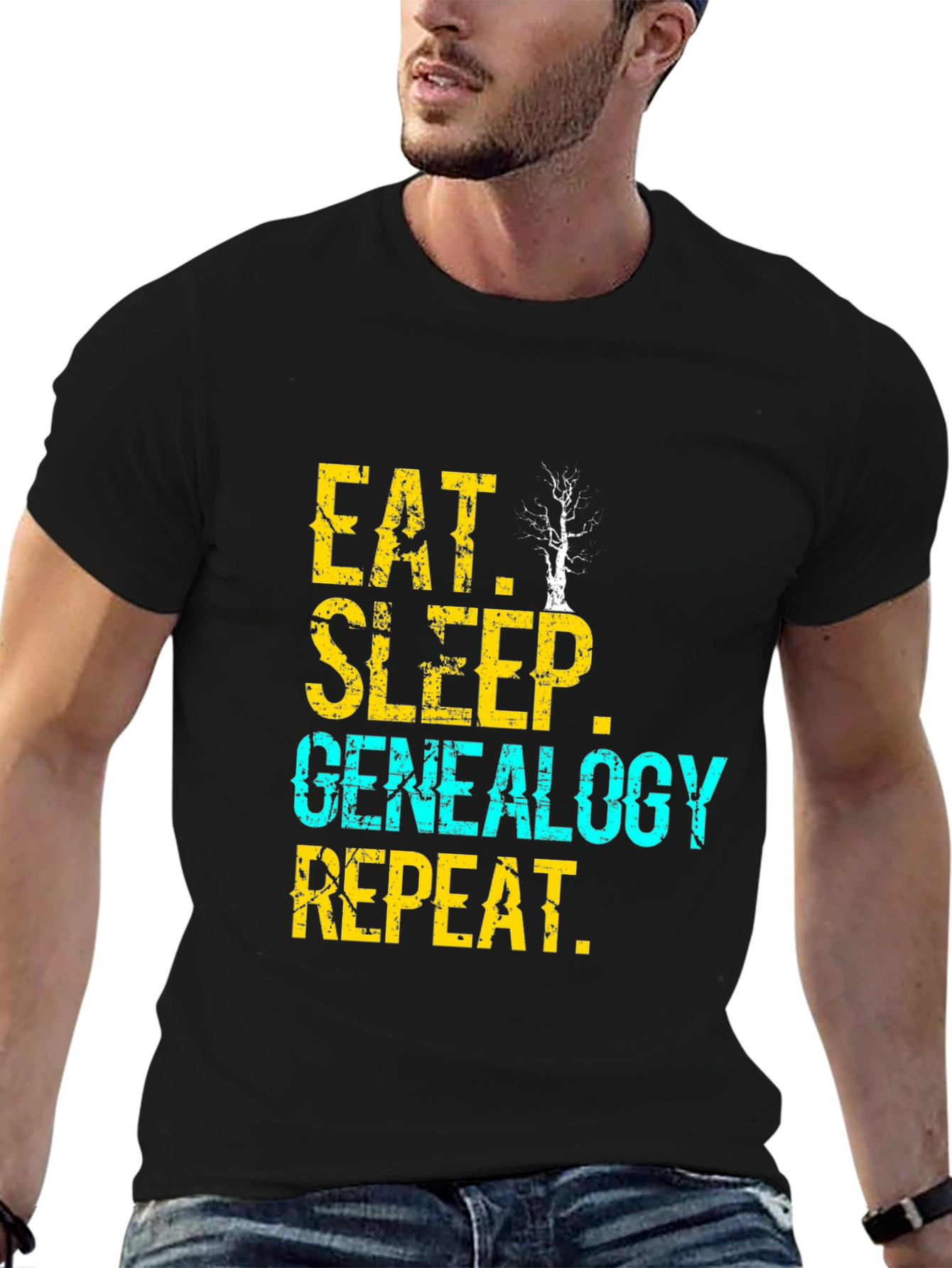 Eat Sleep Genealogy Repeat T-Shirt - Black Graphic Tee