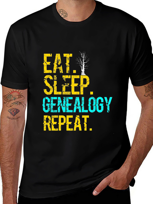 Eat Sleep Genealogy Repeat T-Shirt - Black Graphic Tee