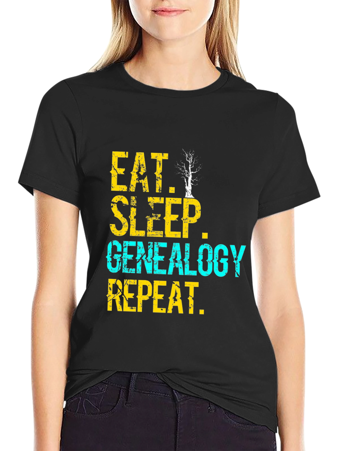 Eat Sleep Genealogy Repeat T-Shirt - Black Graphic Tee