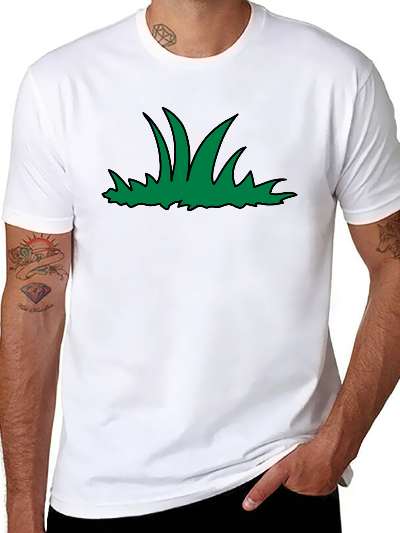 Green Grass Graphic Print Black T-Shirt