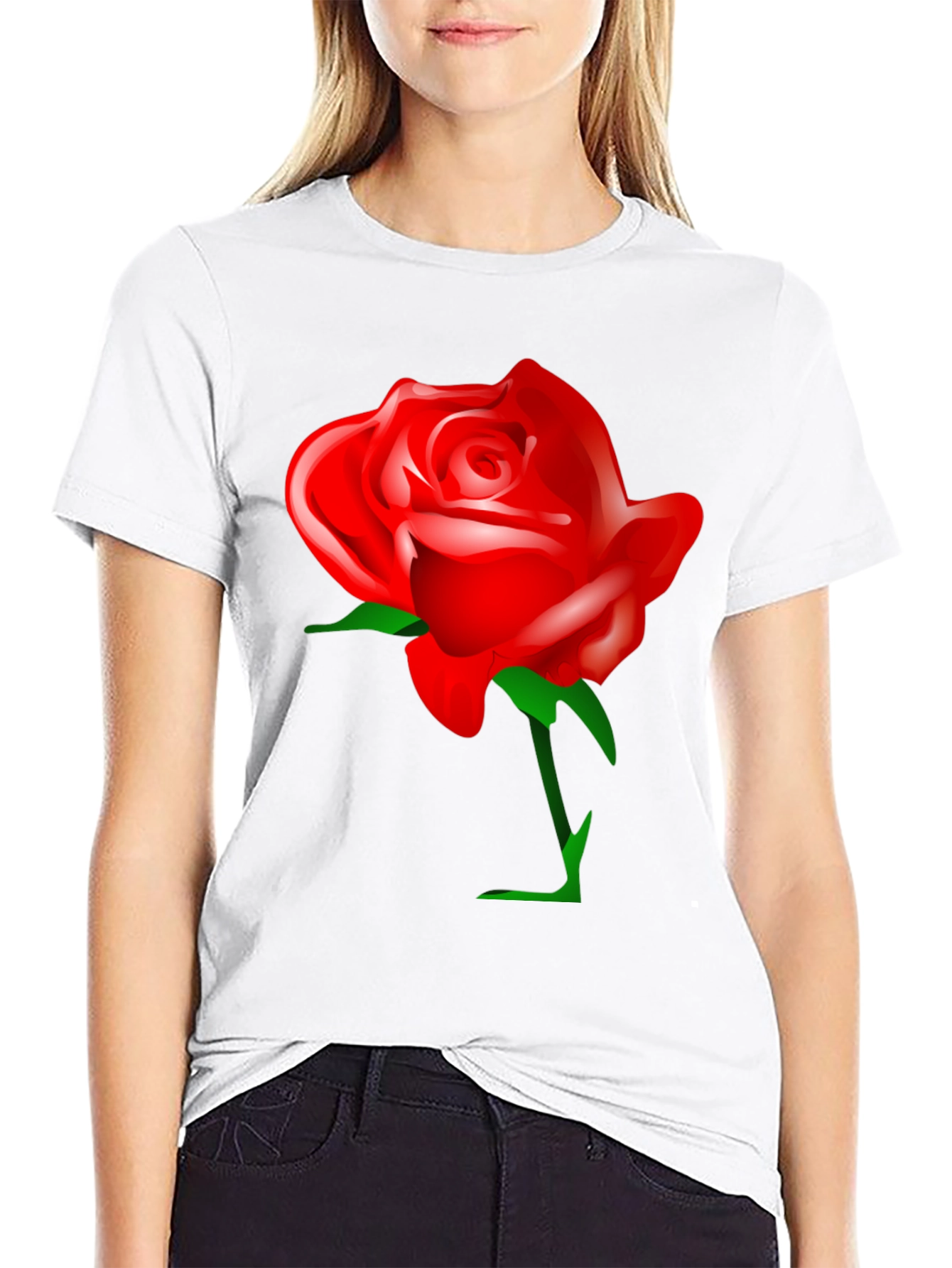 Bold Red Rose Graphic T-Shirt - Black Cotton Blend