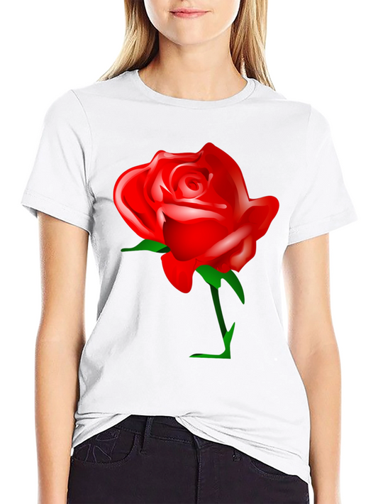 Bold Red Rose Graphic T-Shirt - Black Cotton Blend