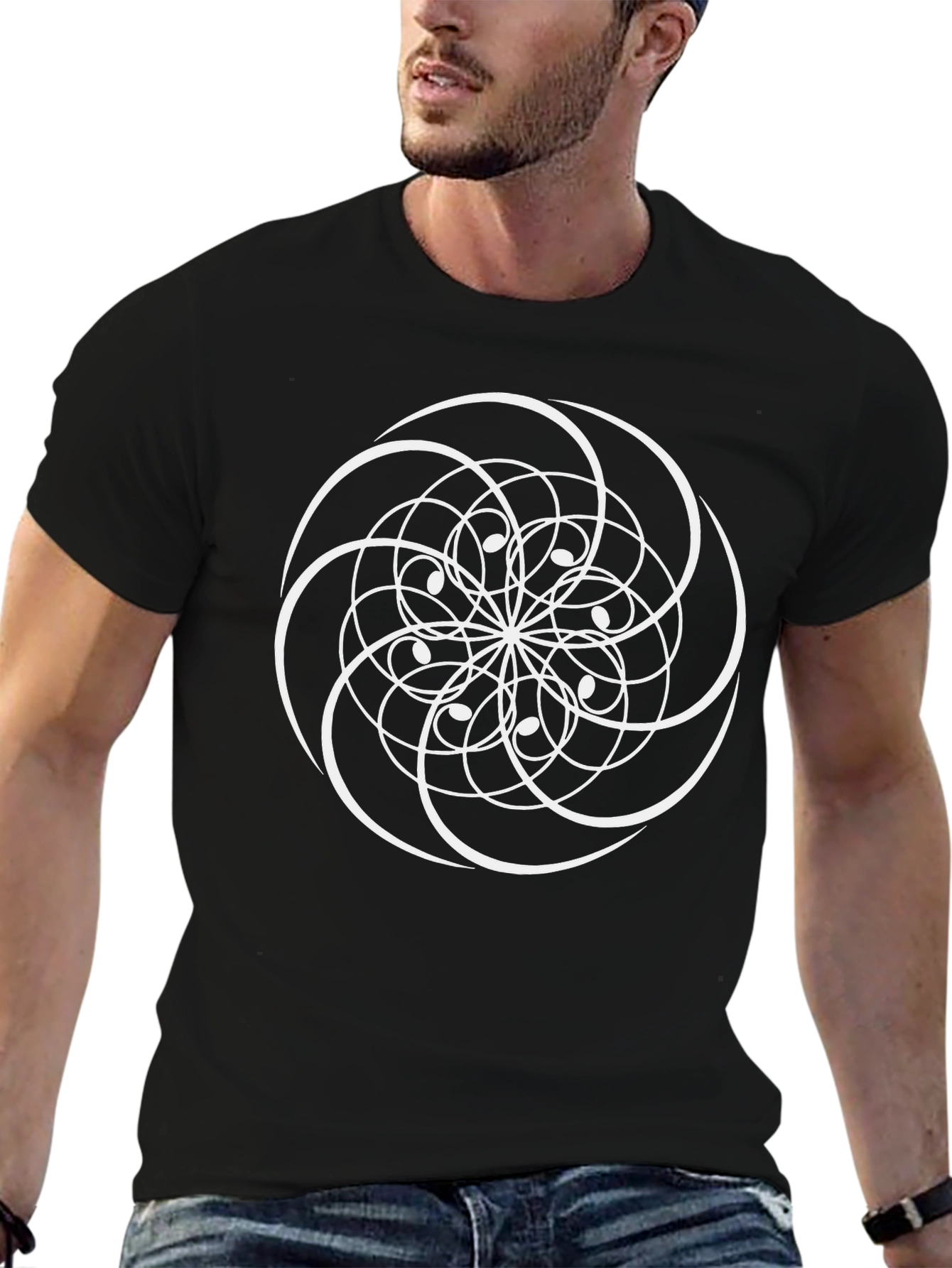 Geometric Spiral Graphic Black T-Shirt