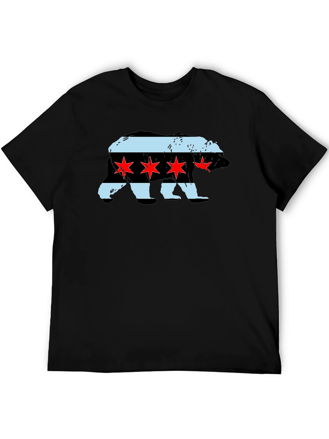 Chicago Flag Bear Graphic Tee - Black Cotton T-Shirt