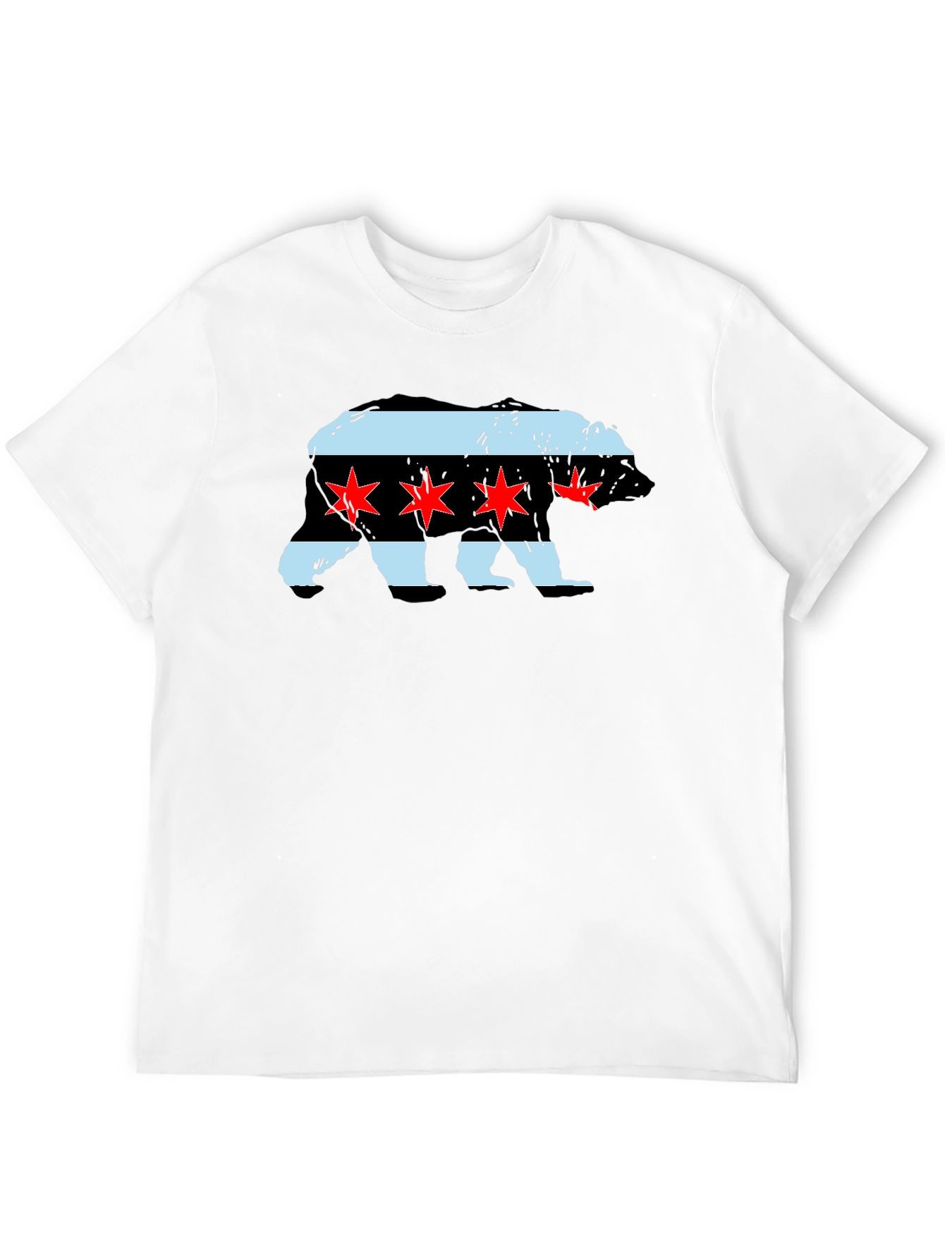 Chicago Flag Bear Graphic Tee - Black Cotton T-Shirt