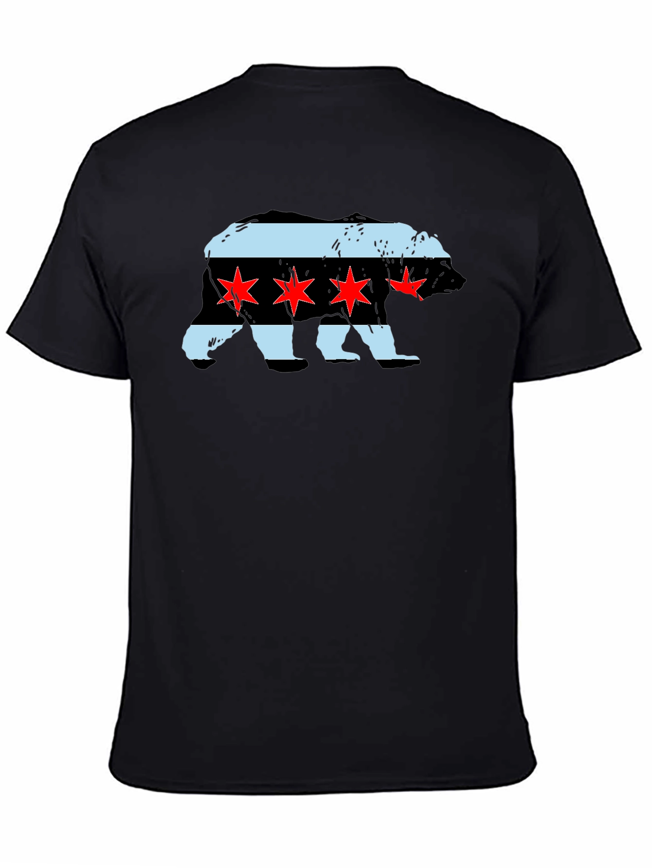 Chicago Flag Bear Graphic Tee - Black Cotton T-Shirt