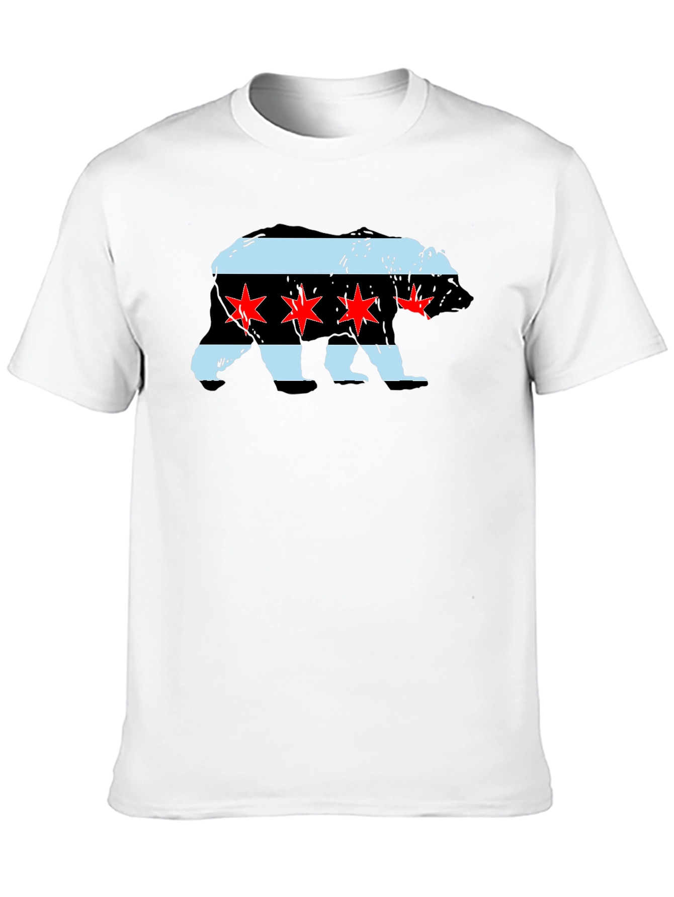 Chicago Flag Bear Graphic Tee - Black Cotton T-Shirt