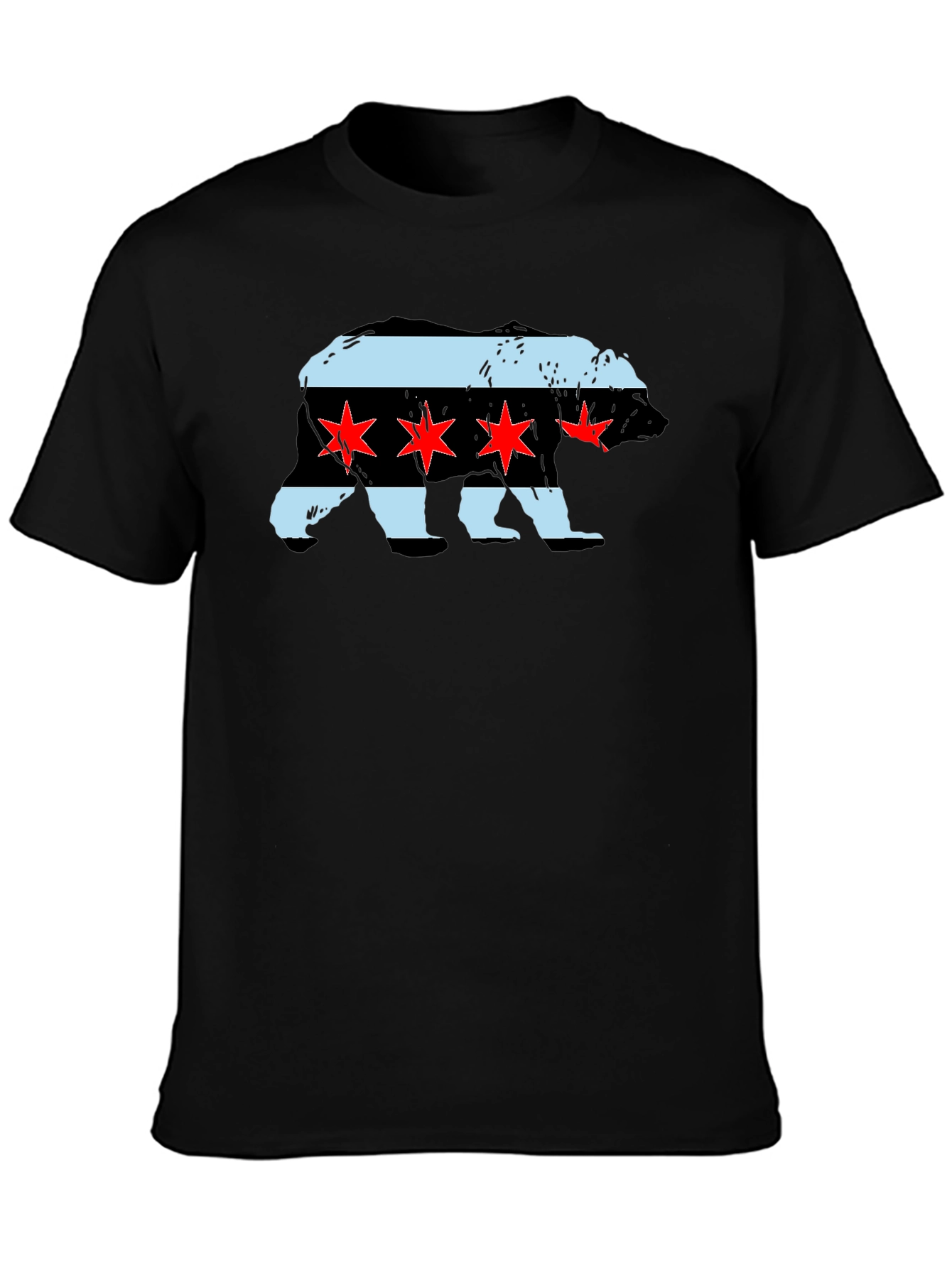 Chicago Flag Bear Graphic Tee - Black Cotton T-Shirt
