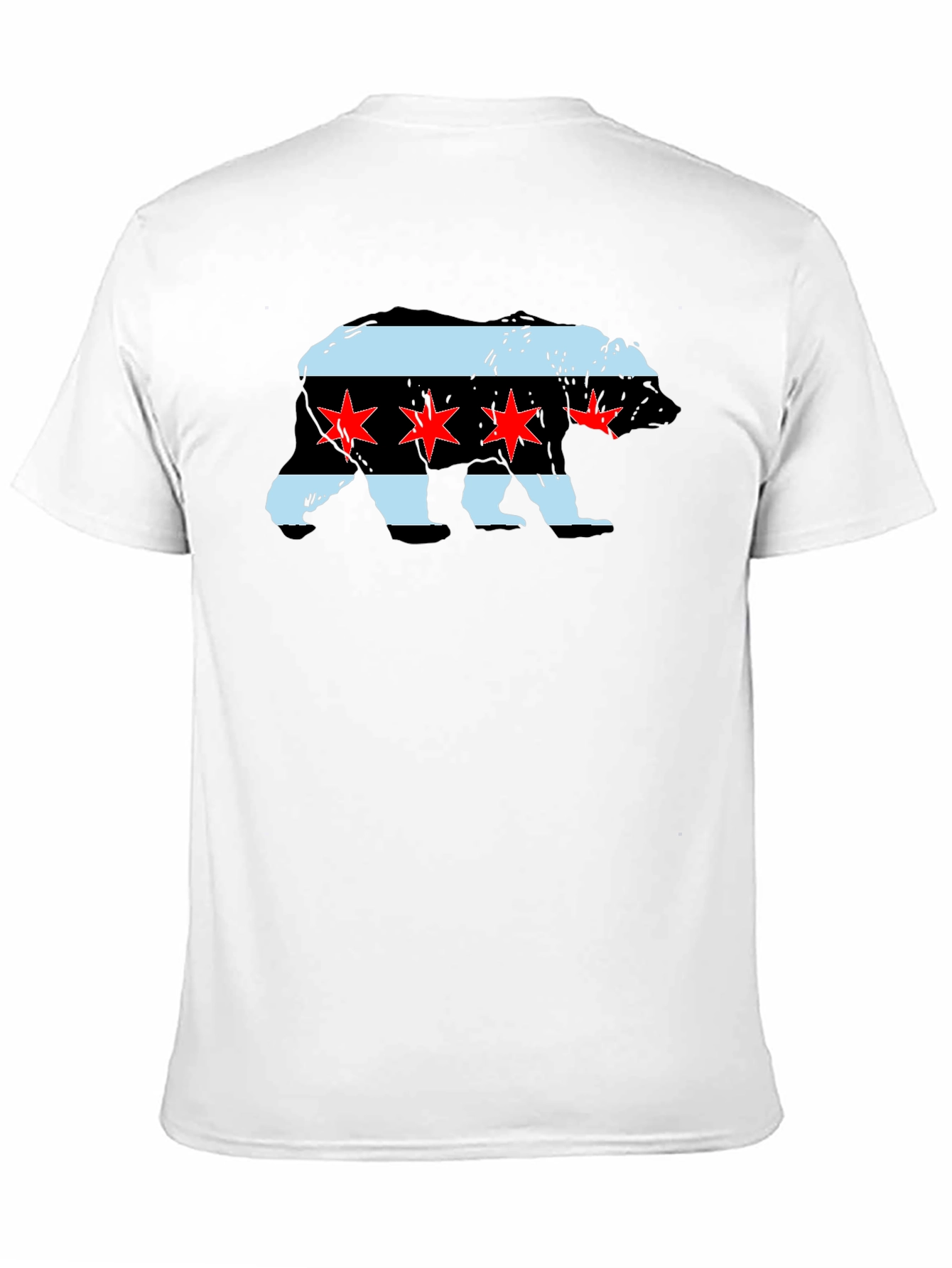 Chicago Flag Bear Graphic Tee - Black Cotton T-Shirt