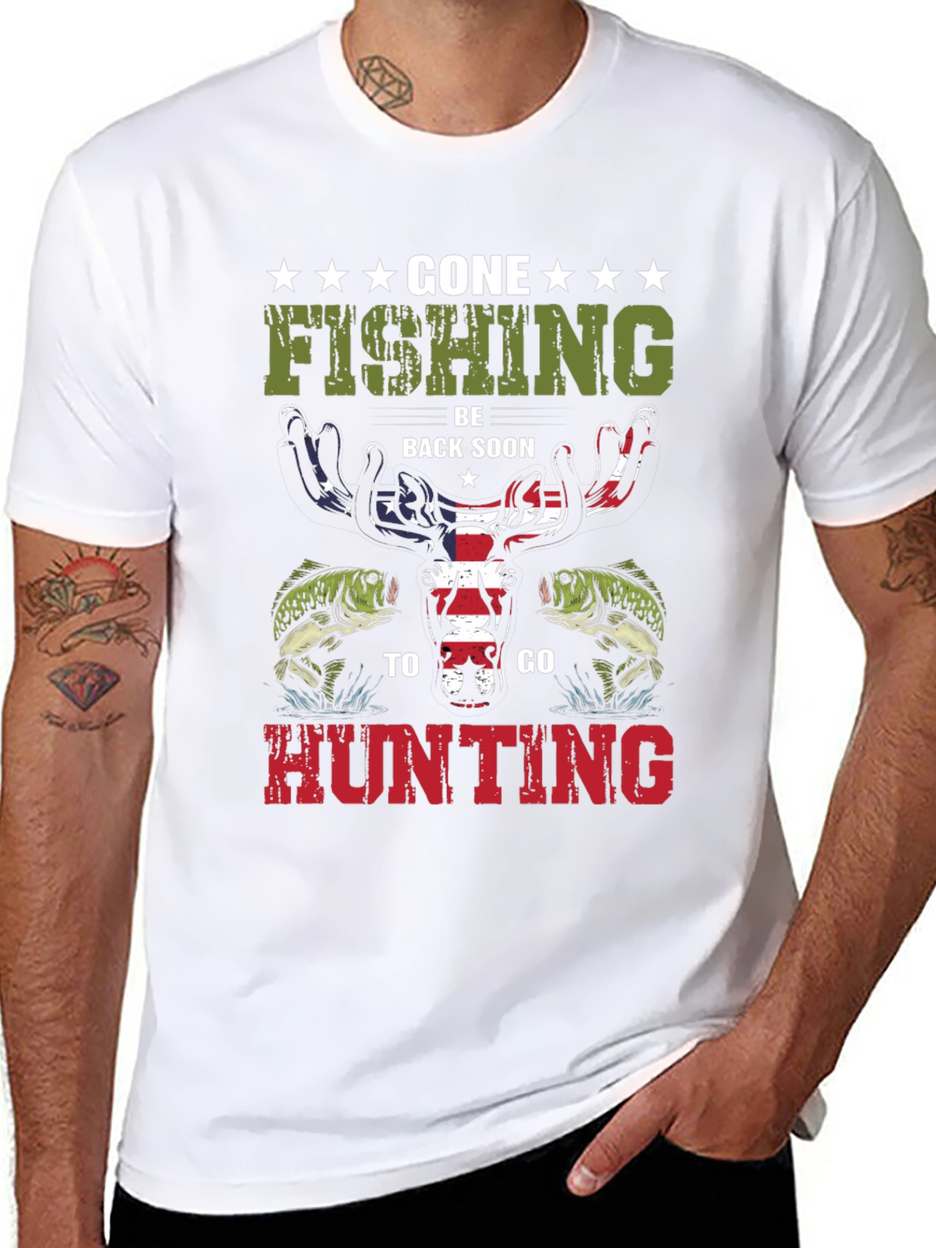Gone Fishing Hunting Graphic T-Shirt