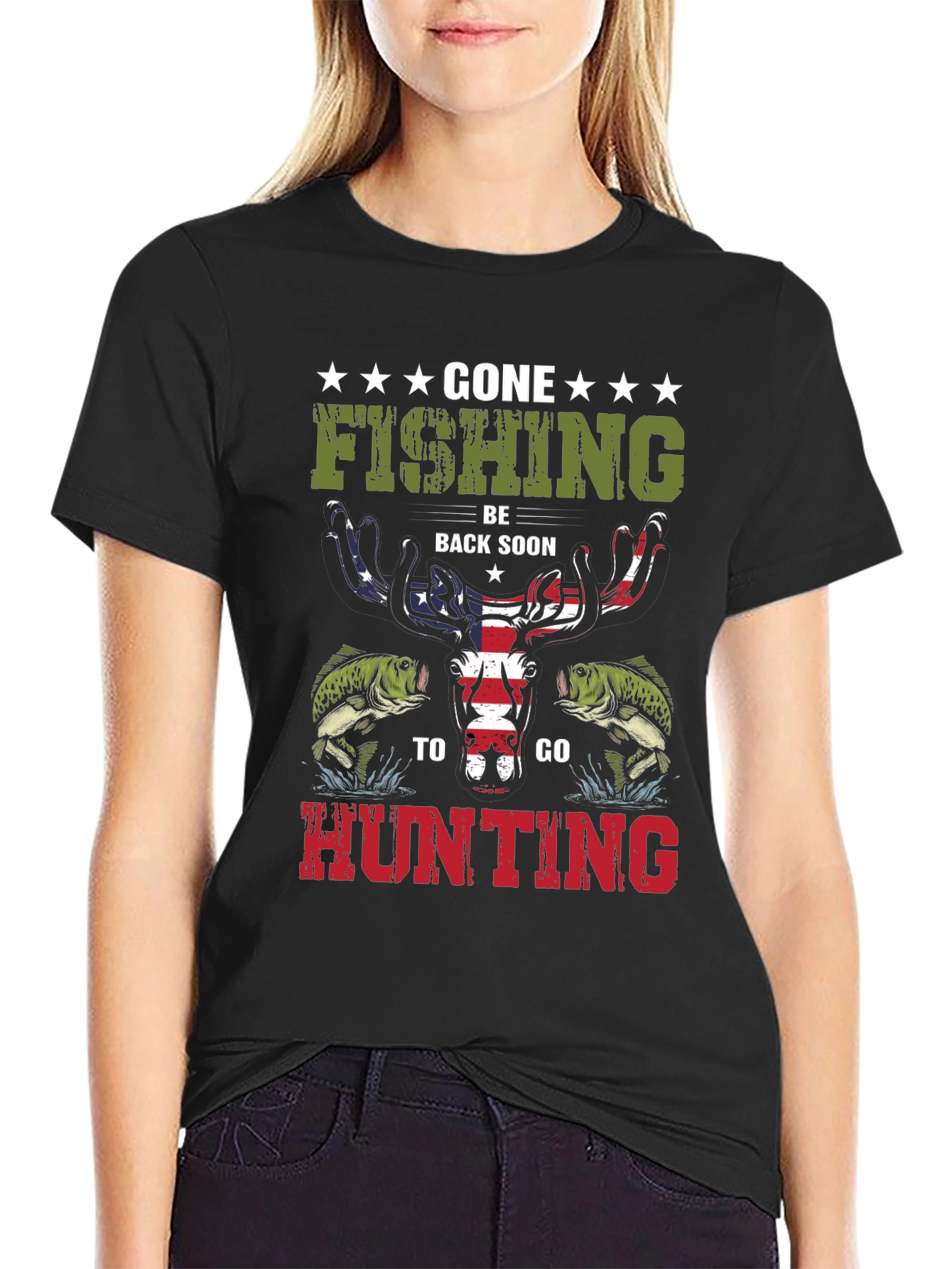 Gone Fishing Hunting Graphic T-Shirt