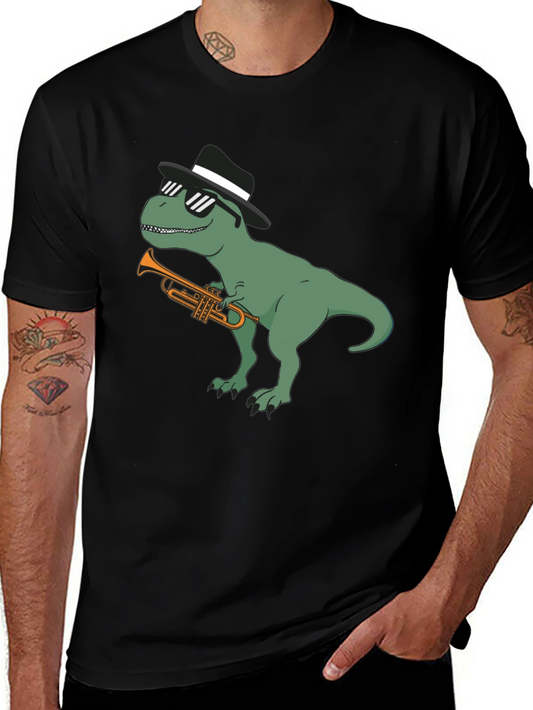 Cool Dinosaur Trumpet Player Graphic T-Shirt