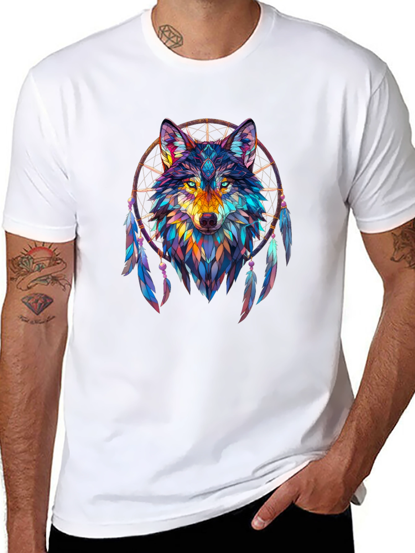 Wolf Dreamcatcher Graphic Black T-Shirt