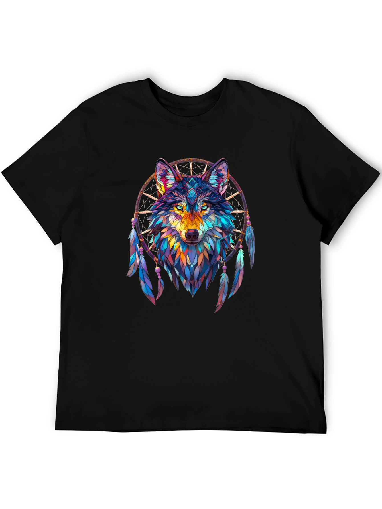 Wolf Dreamcatcher Graphic Black T-Shirt