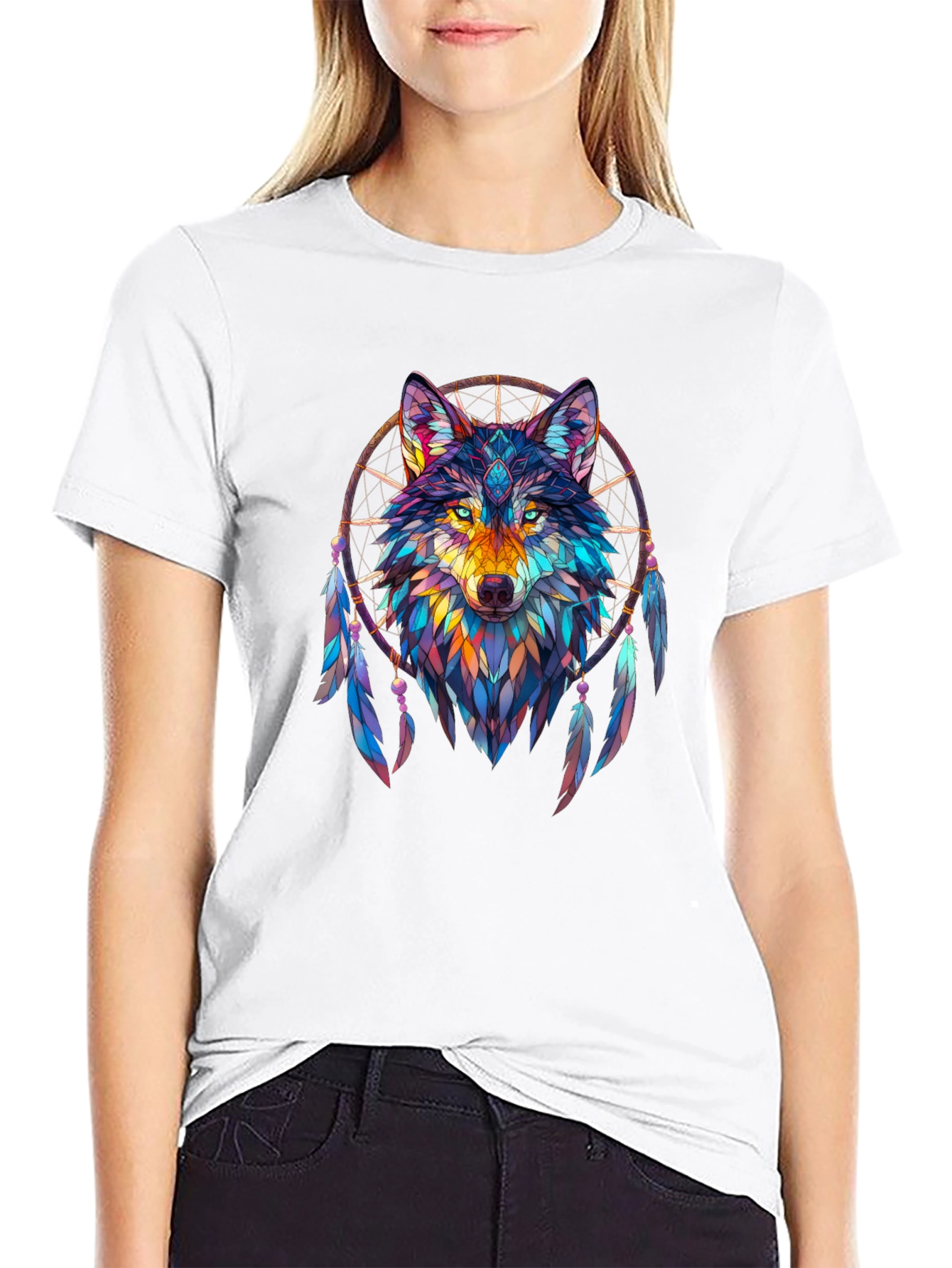 Wolf Dreamcatcher Graphic Black T-Shirt
