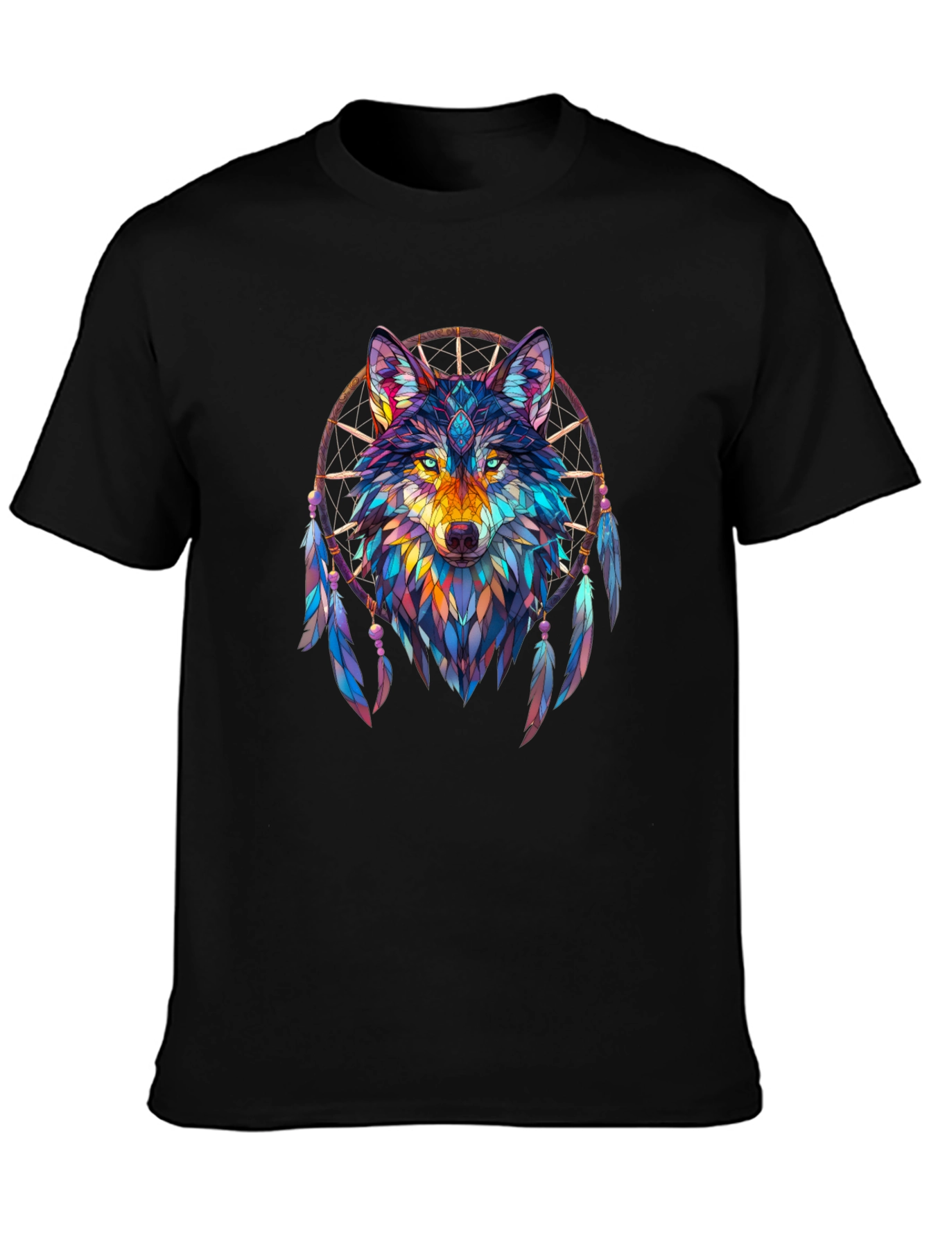 Wolf Dreamcatcher Graphic Black T-Shirt