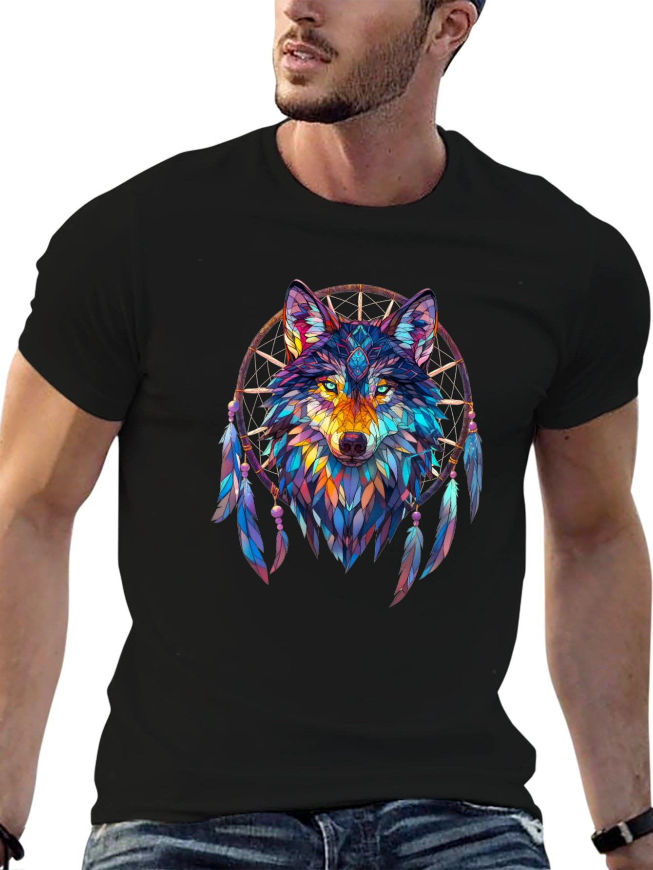 Wolf Dreamcatcher Graphic Black T-Shirt