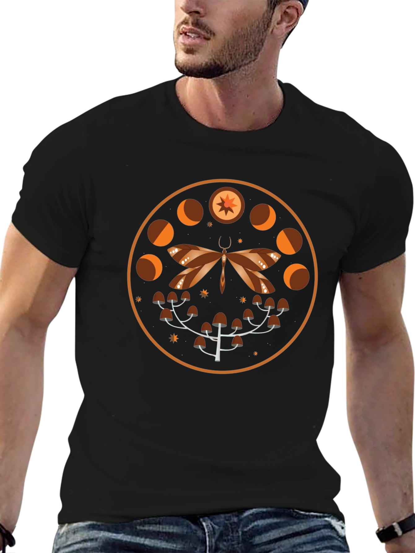 Mystic Moth & Moon Phases Graphic Tee - Black