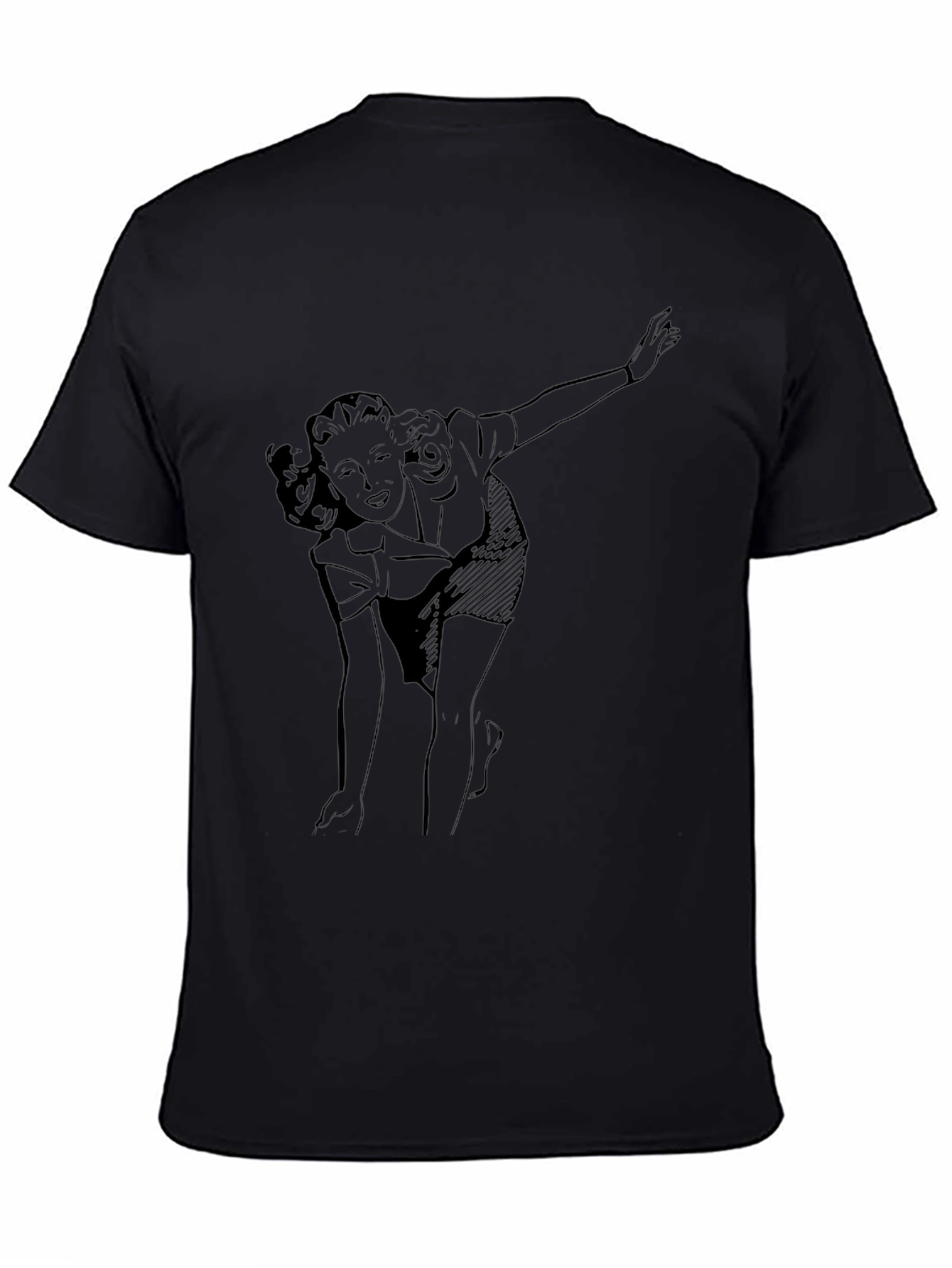 Retro Woman Graphic Tee - Black Cotton T-Shirt