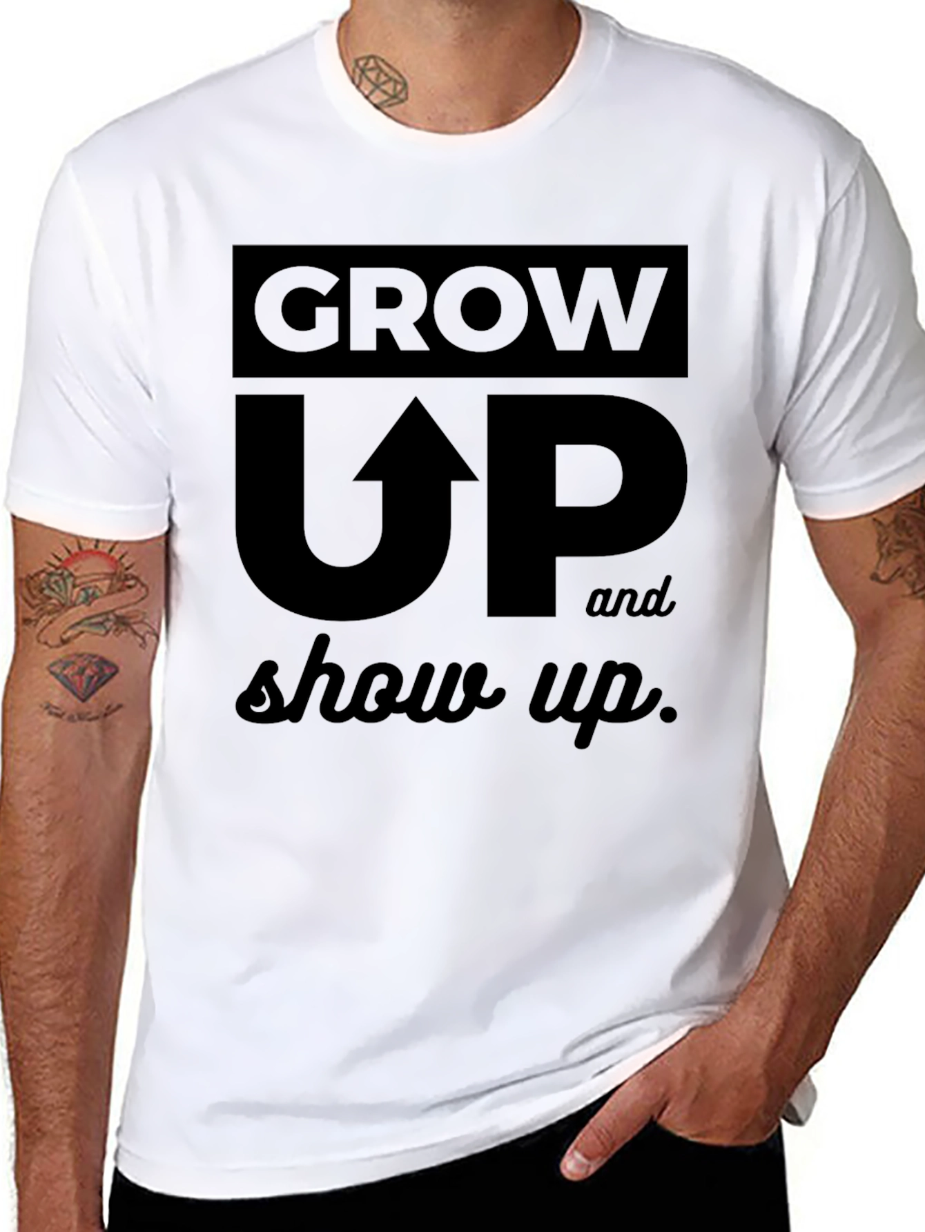Grow Up & Show Up Black Graphic Tee Shirt