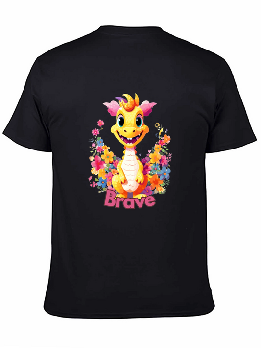 Brave Dragon Graphic Tee - Cute Floral Design