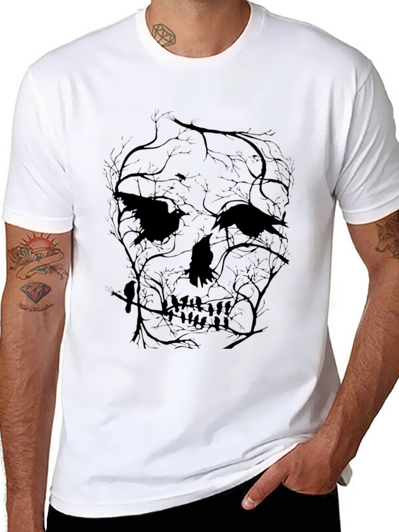 Raven Skull Tree Black Graphic Tee