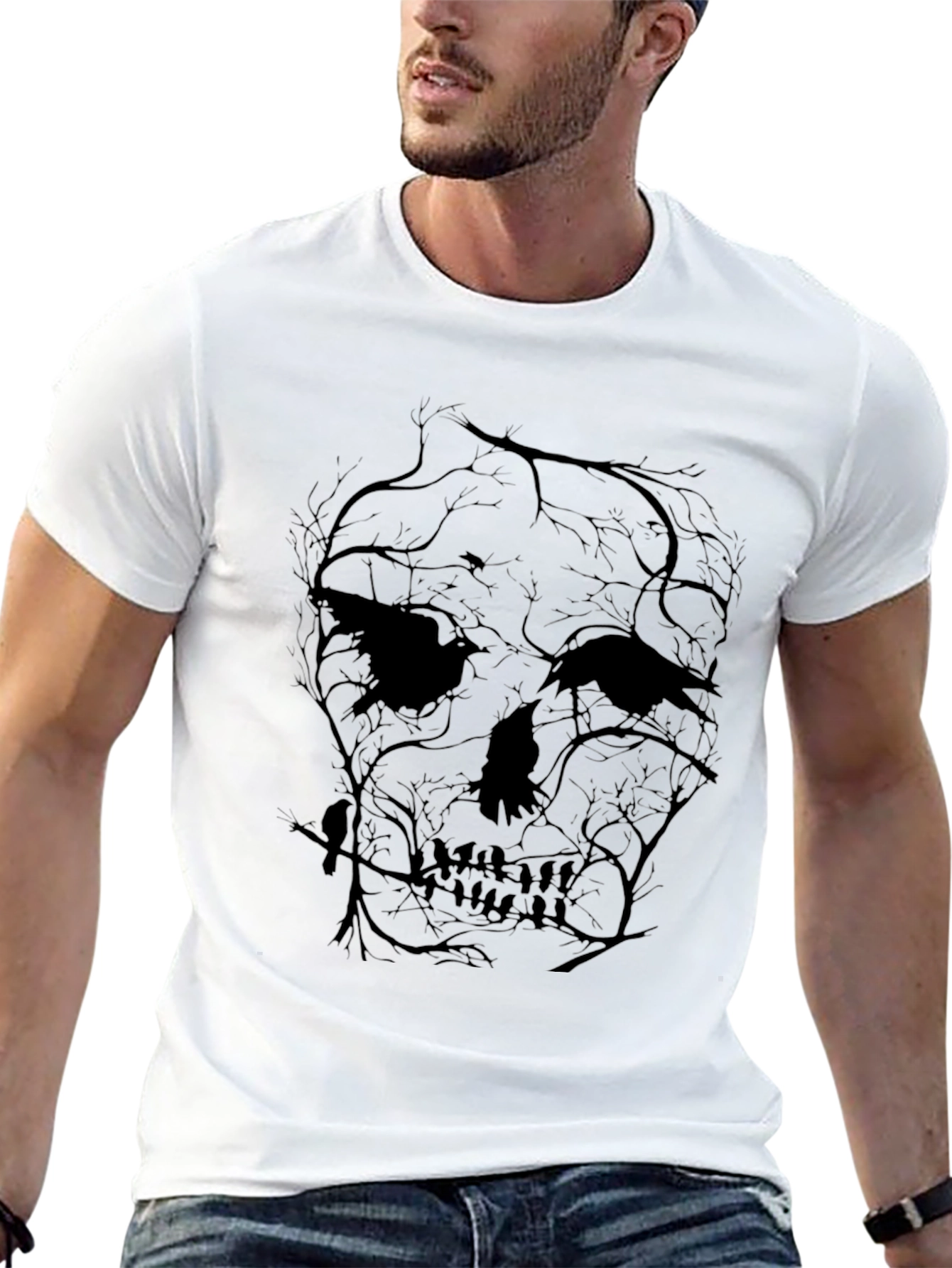 Raven Skull Tree Black Graphic Tee