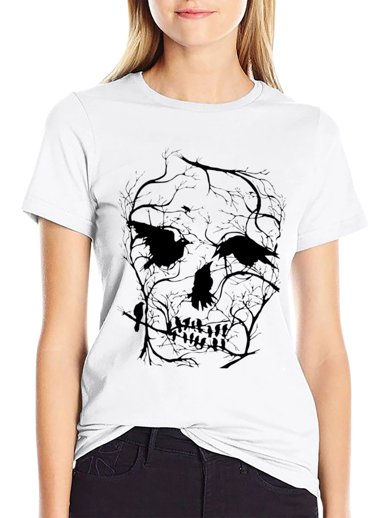 Raven Skull Tree Black Graphic Tee