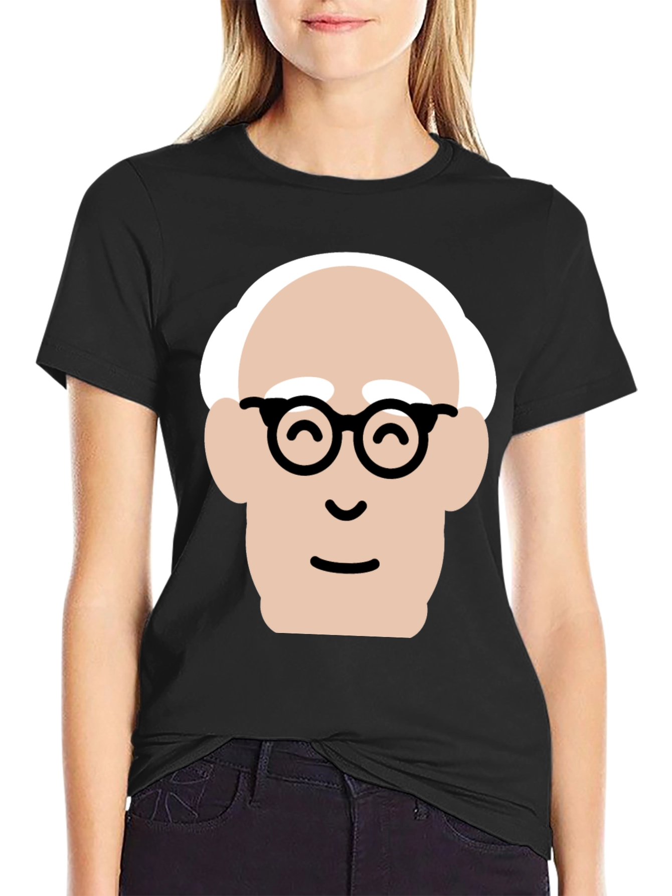 Funny Cartoon Face Black T-Shirt