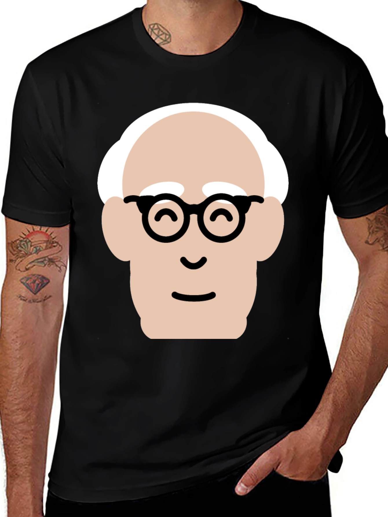 Funny Cartoon Face Black T-Shirt