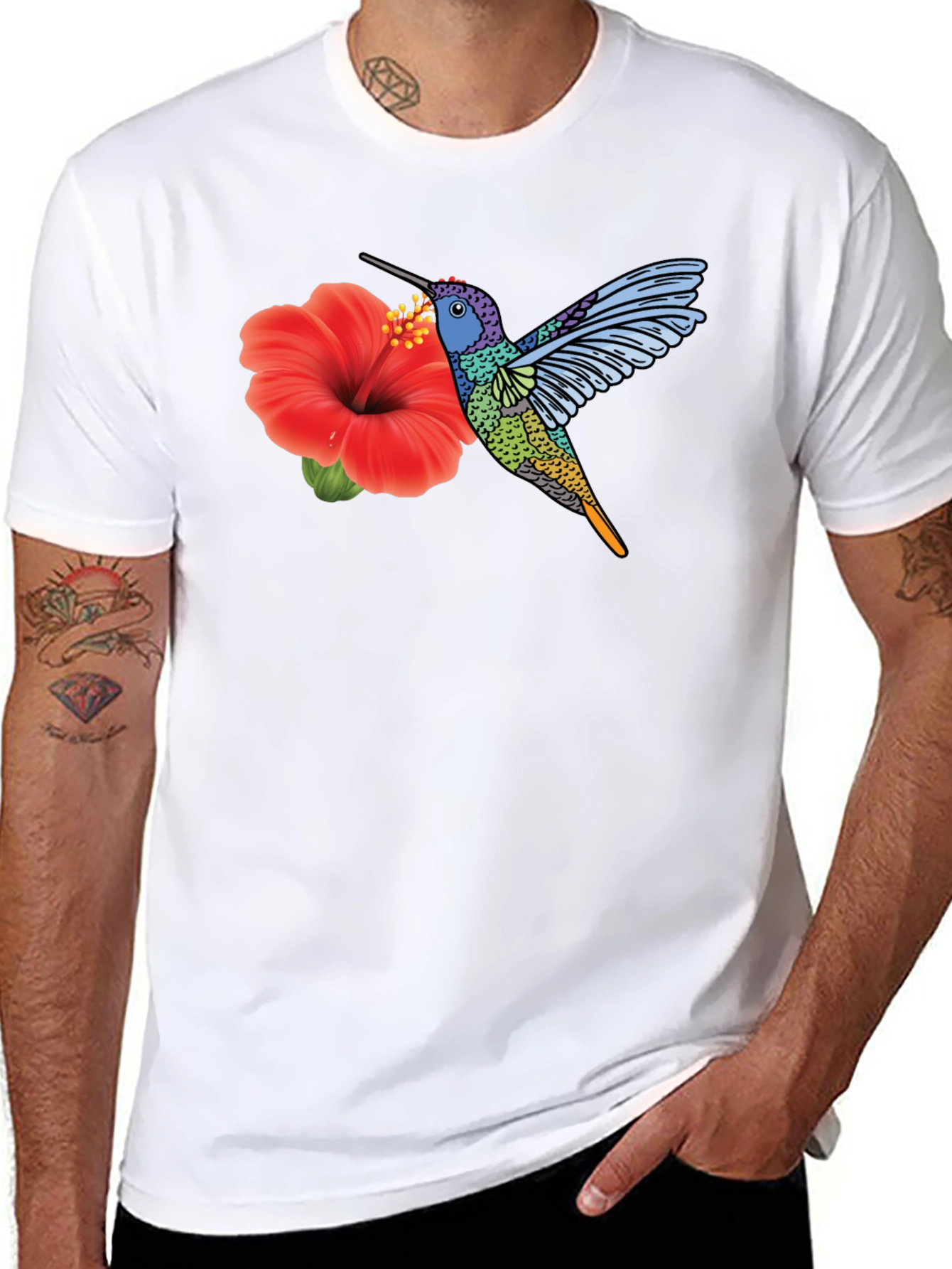 Hummingbird & Hibiscus Graphic T-Shirt