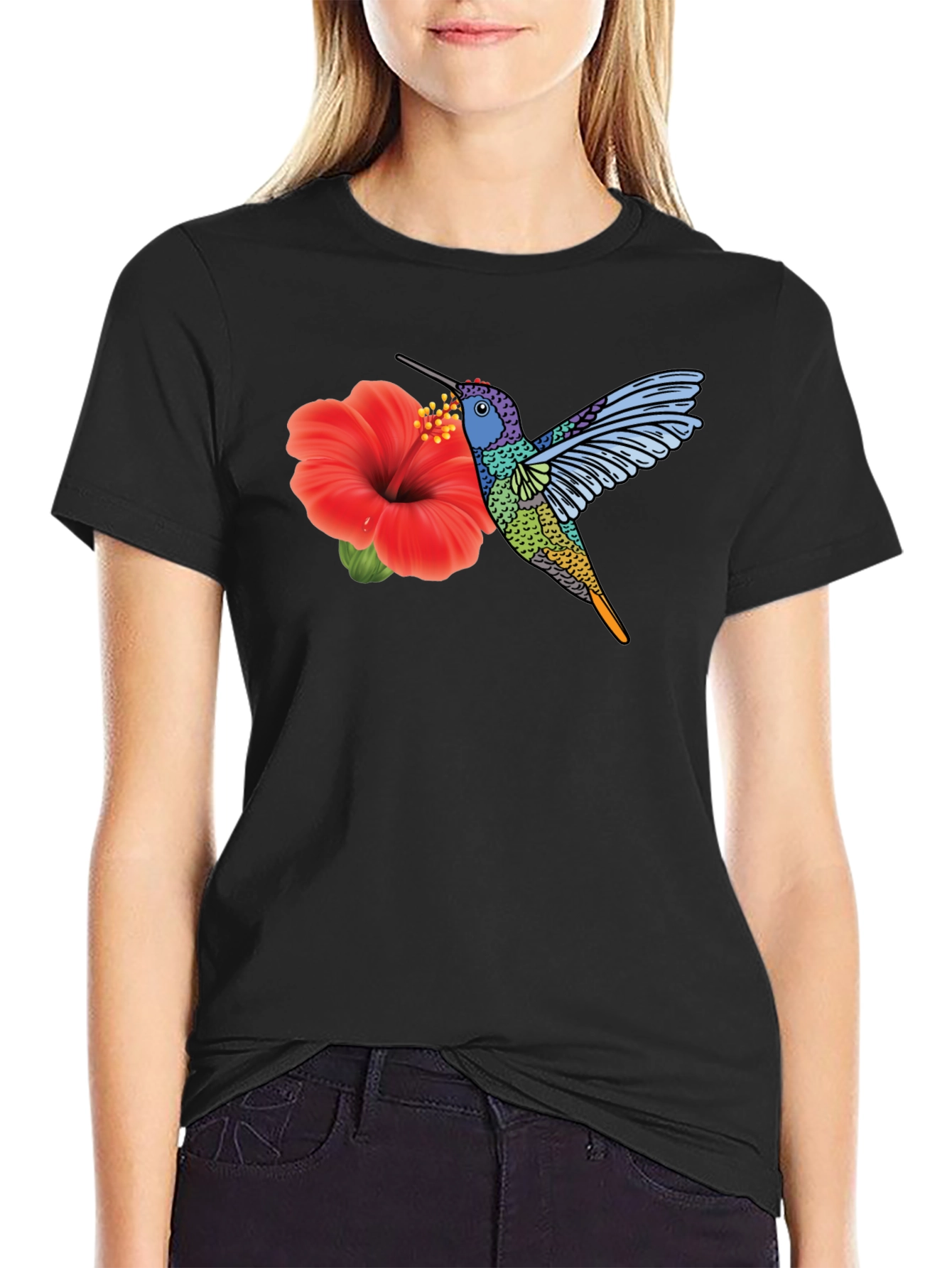 Hummingbird & Hibiscus Graphic T-Shirt