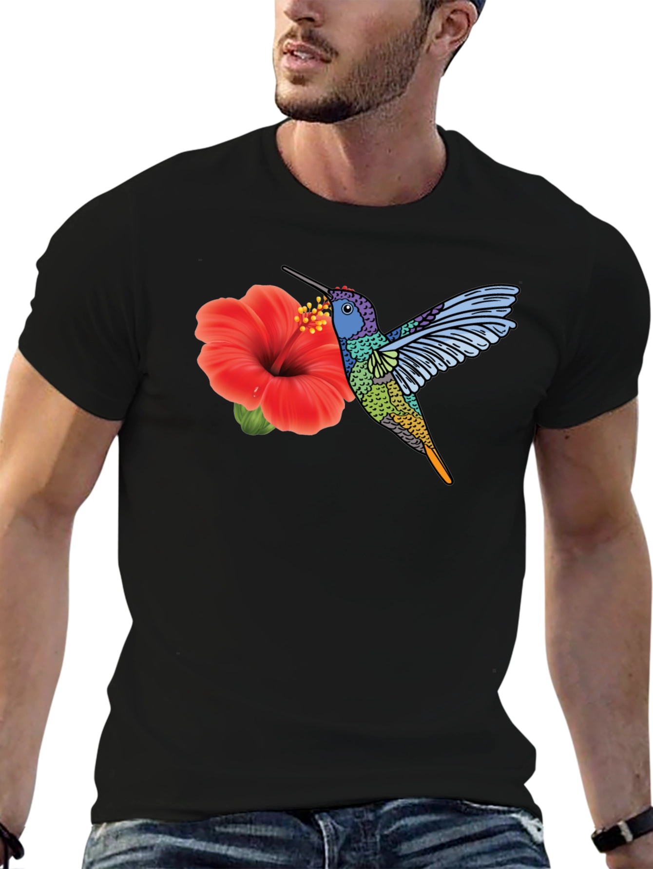 Hummingbird & Hibiscus Graphic T-Shirt