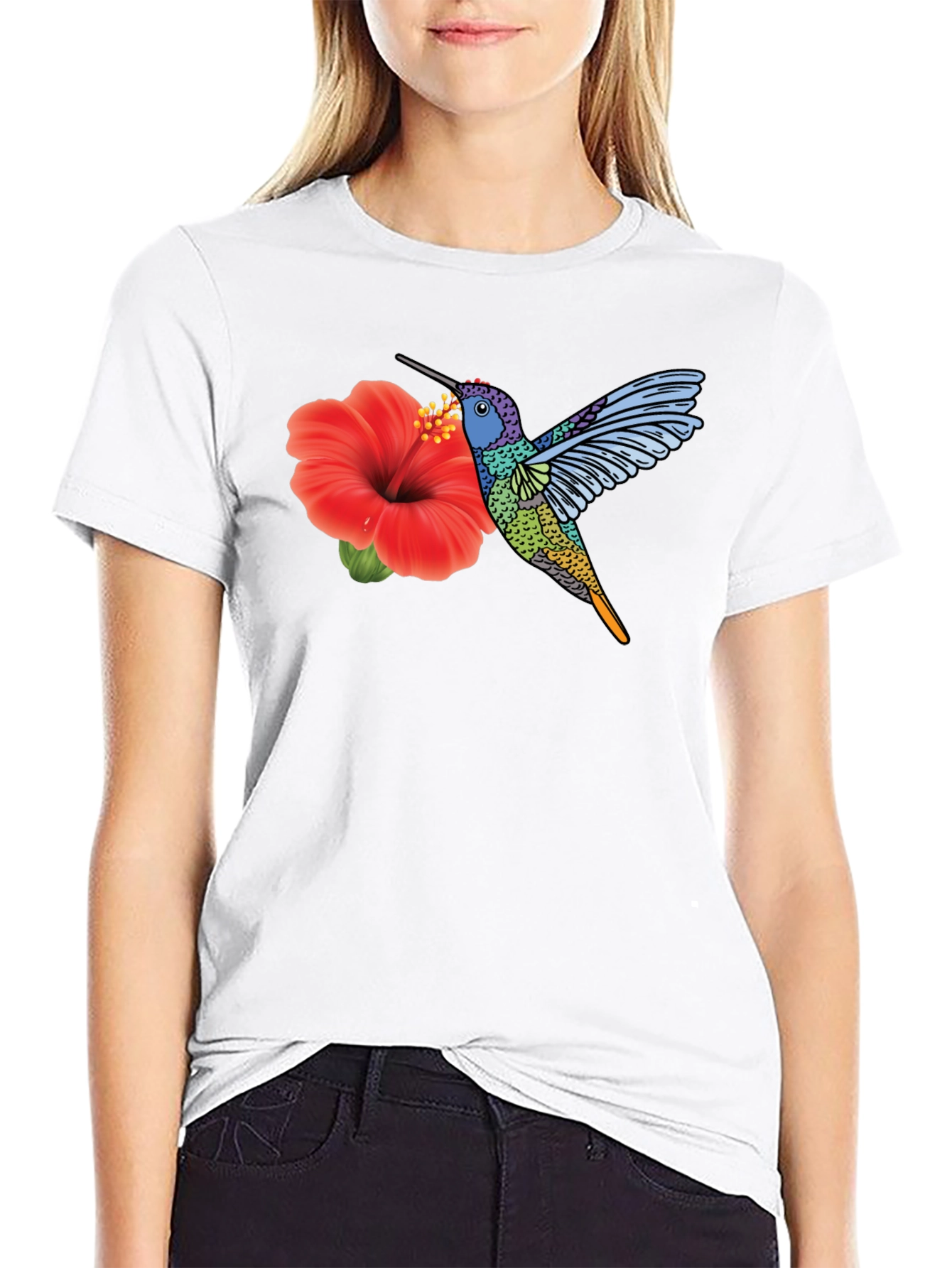 Hummingbird & Hibiscus Graphic T-Shirt
