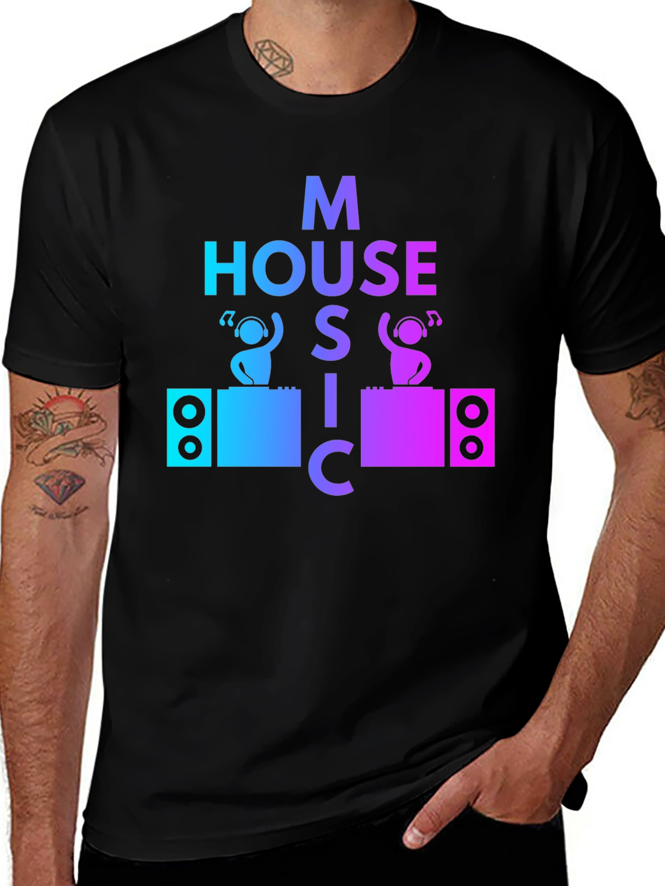 House Music DJ Graphic Tee - Mens Black T-Shirt