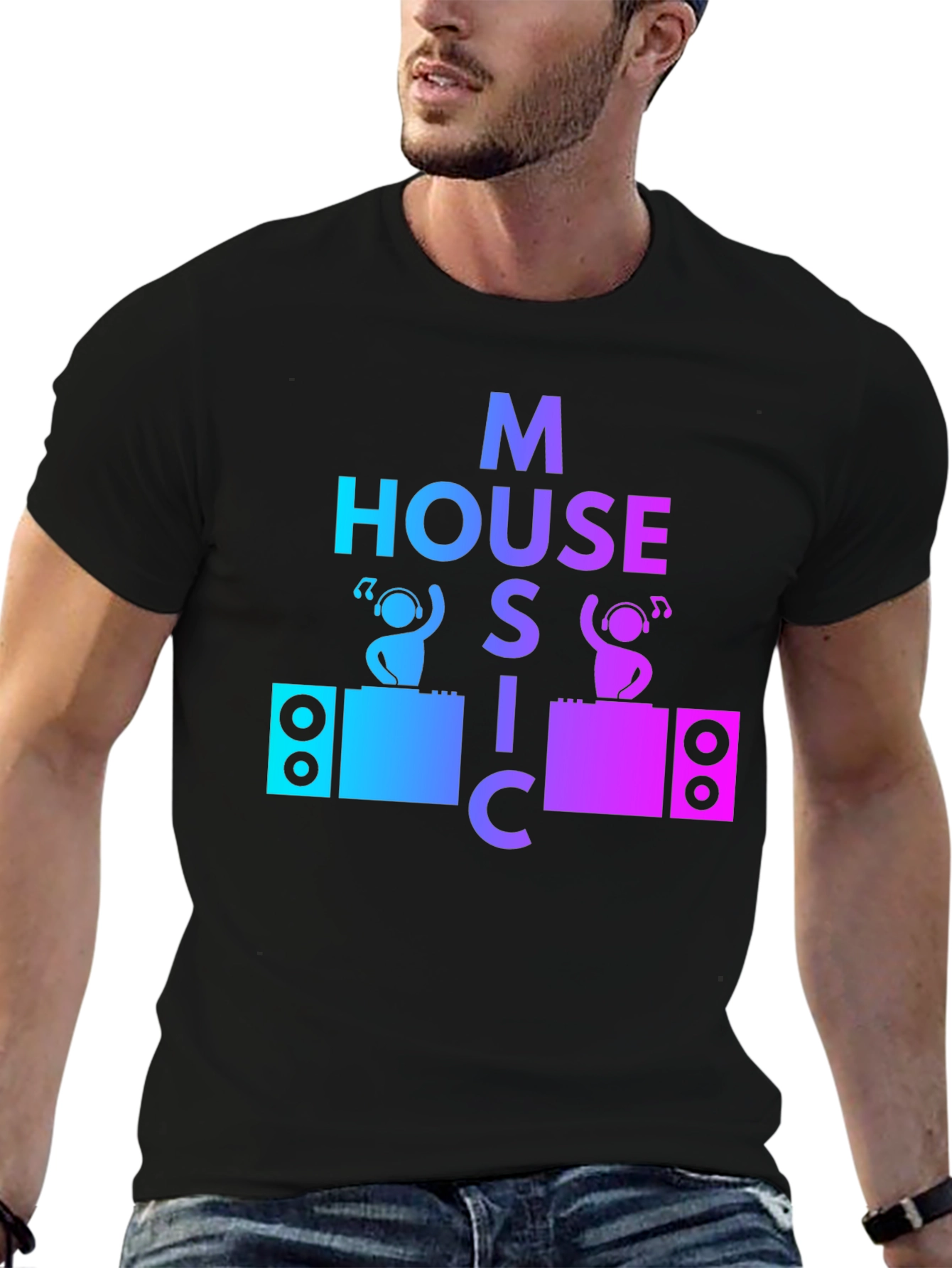 House Music DJ Graphic Tee - Mens Black T-Shirt